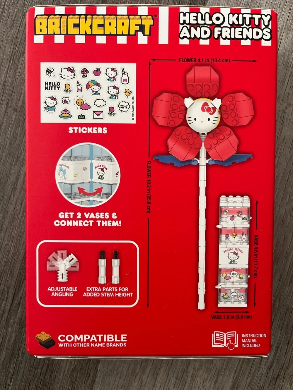 Hello Kitty Red Blue White Flower & Vase Building Set - NIB